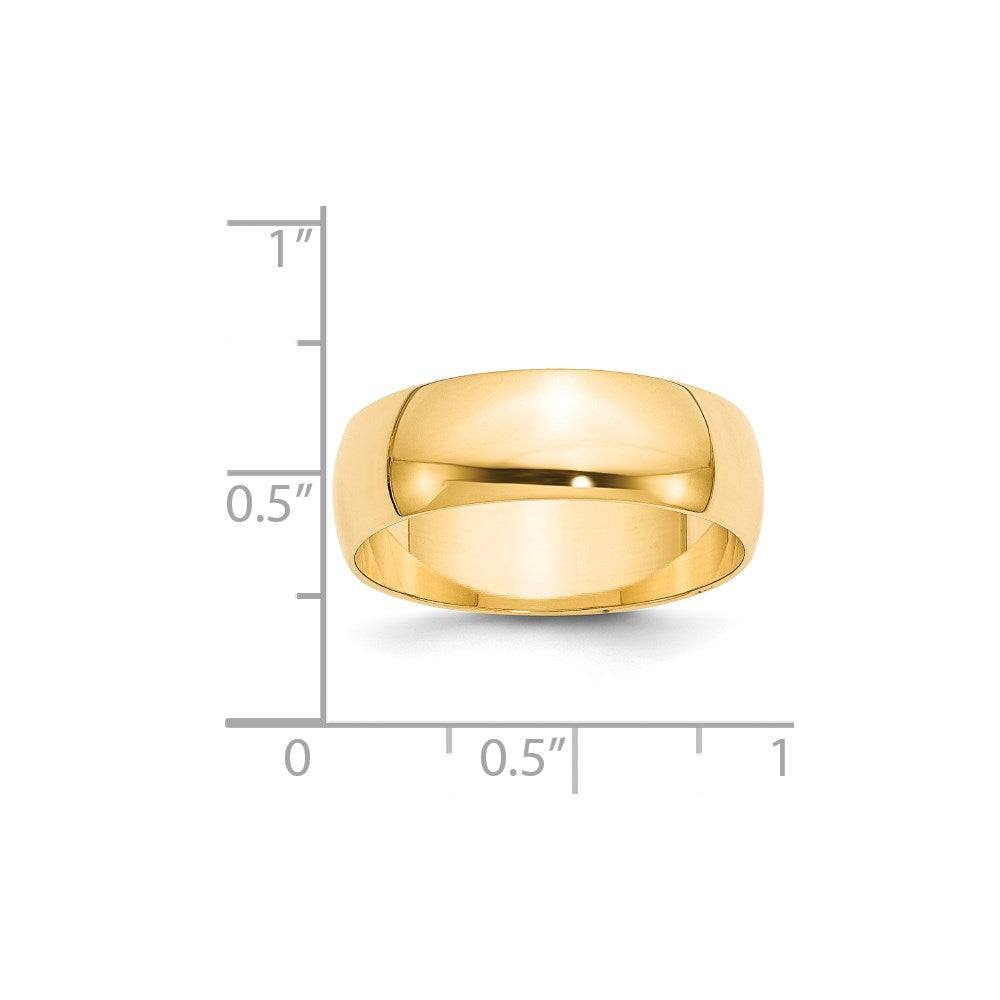 Solid 18K Yellow Gold 7mm Light Weight Half Round Men's/Women's Wedding Band Ring Size 10