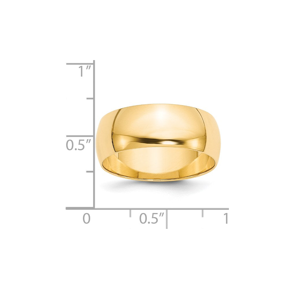 Solid 14K Yellow Gold 8mm Light Weight Half Round Men's/Women's Wedding Band Ring Size 10