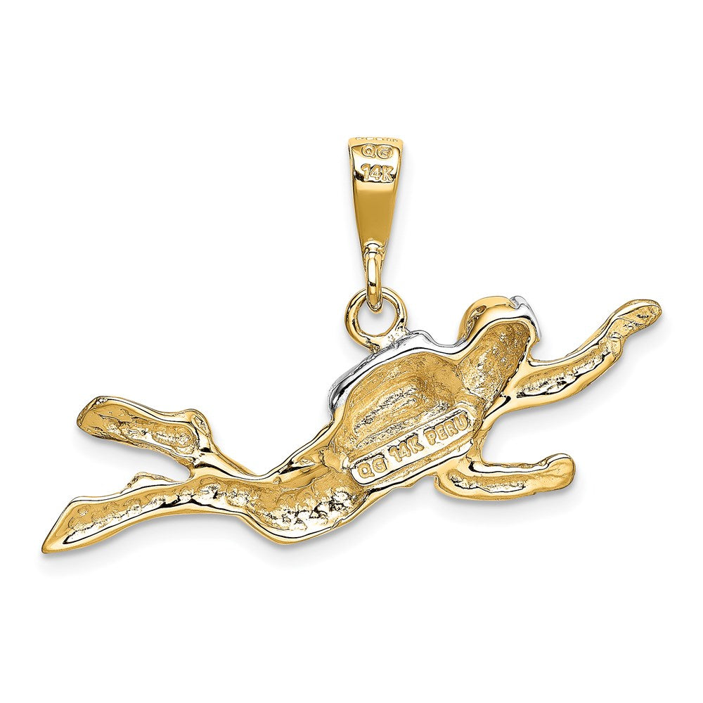 14k Yellow & Rhodium Gold w/Rhodium Polished Open-Backed Scuba Diver Pedant