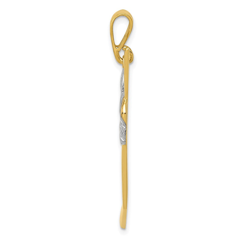 14k Yellow & Rhodium Gold w/Rhodium Solid Polished Hockey Stick Pendant