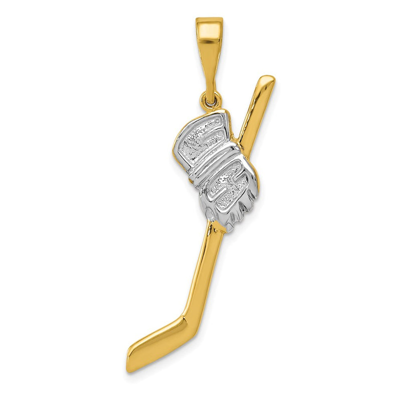 14k Yellow & Rhodium Gold w/Rhodium Solid Polished Hockey Stick Pendant