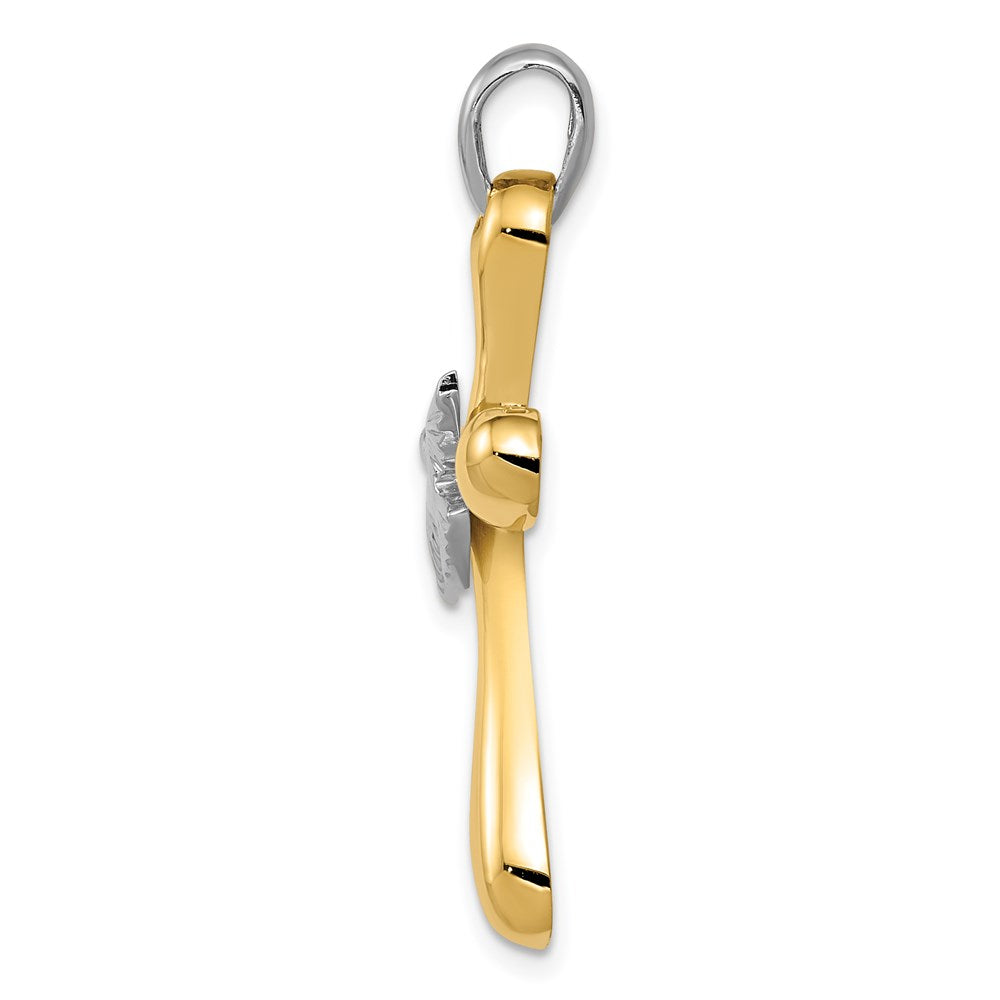14k Two-tone Gold Dove Cross Pendant