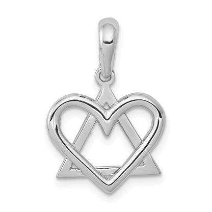 14k White Gold Star of David Heart Pendant
