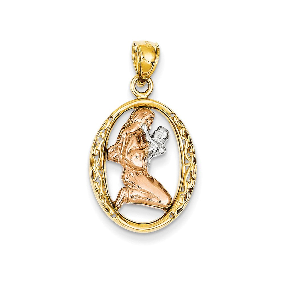 14k Yellow & Rhodium Gold Two-tone Gold Mother with Baby Pendant