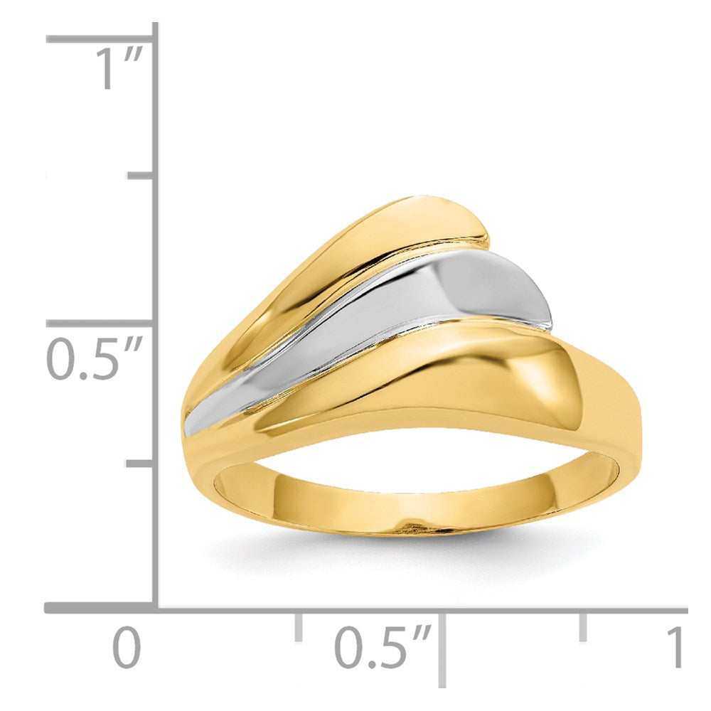 14k Yellow Gold w/Rhodium Polished Wave Ring