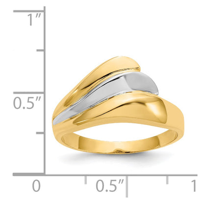 14k Yellow Gold w/Rhodium Polished Wave Ring