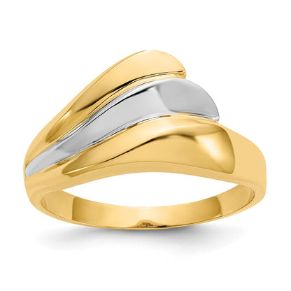 14k Yellow Gold w/Rhodium Polished Wave Ring