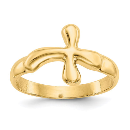14K Yellow Gold Polished Freeform Cross Ring