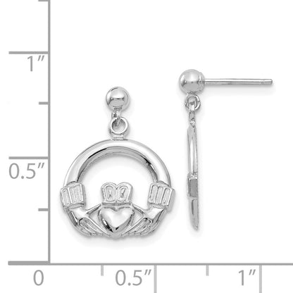 14k White Gold Solid Polished Flat-Backed Claddagh Earrings