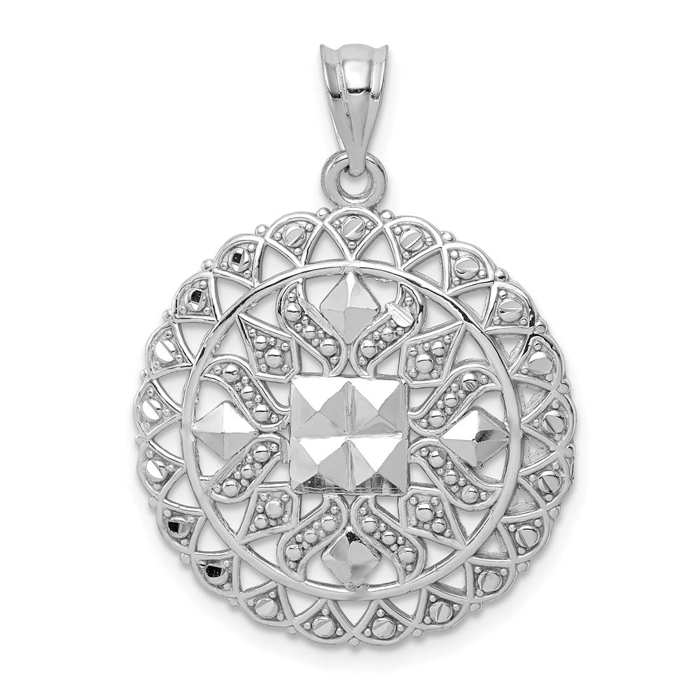 14k White Gold Diamond Cut Fancy Pendant