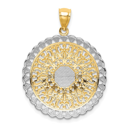 14k Yellow Gold Rhodium Filigree Pendant