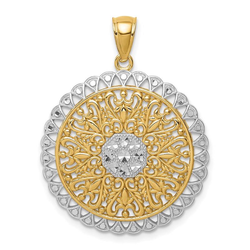 14k Yellow Gold Rhodium Filigree Pendant