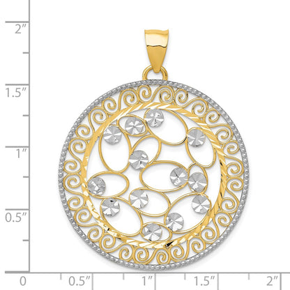 14k Yellow & Rhodium Gold White Rhodium Diamond-cut Filigree Pendant