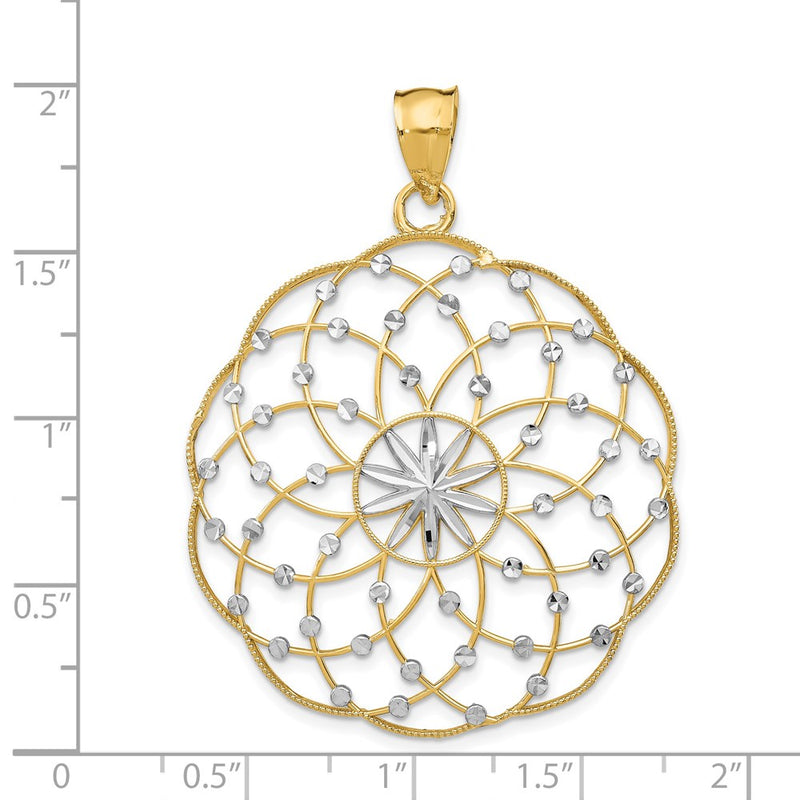 14k Yellow & Rhodium Gold Rhodium Diamond Cut Sphere Pendant