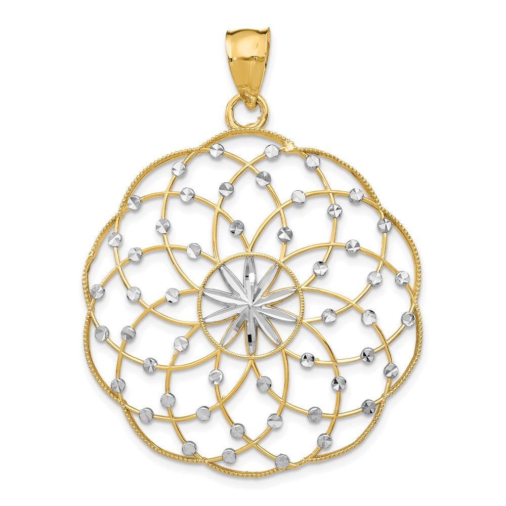 14k Yellow & Rhodium Gold Rhodium Diamond Cut Sphere Pendant