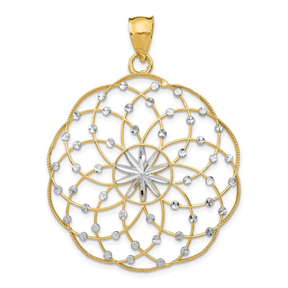 14k Yellow & Rhodium Gold Rhodium Diamond Cut Sphere Pendant