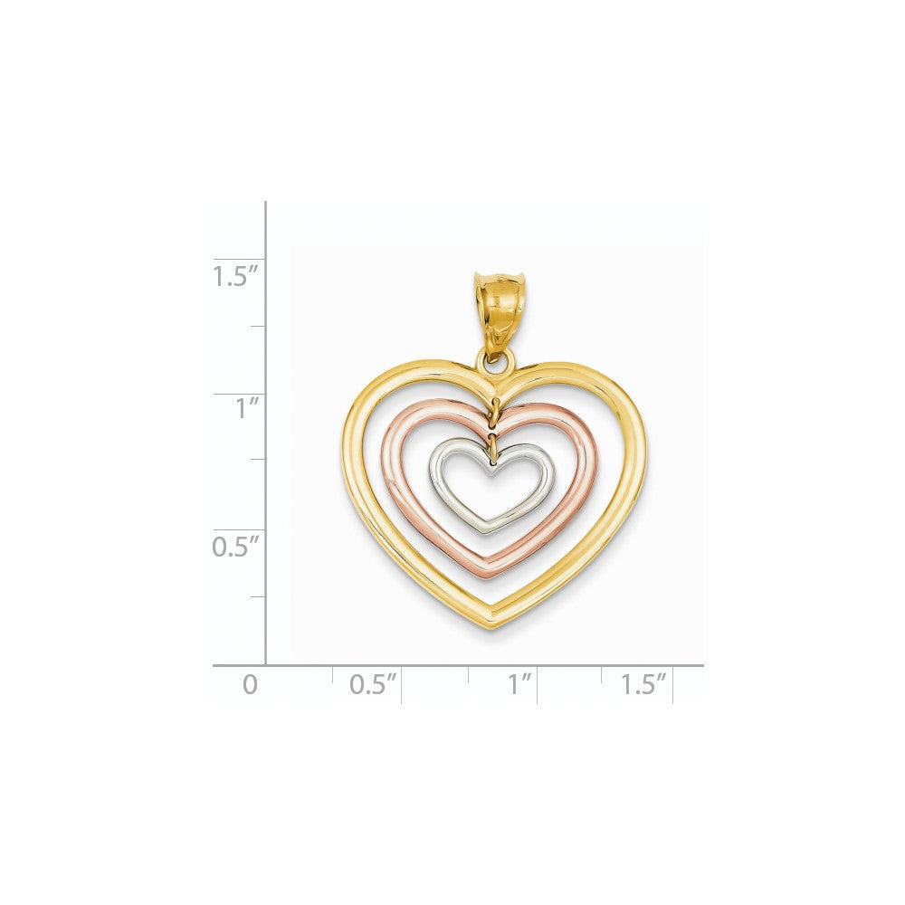14k Tri-Color Gold Dangle 3 Heart Pendant