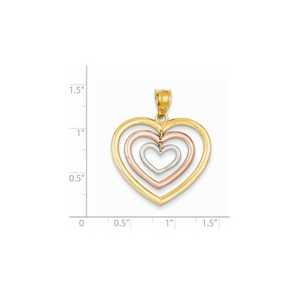 14k Tri-Color Gold Dangle 3 Heart Pendant