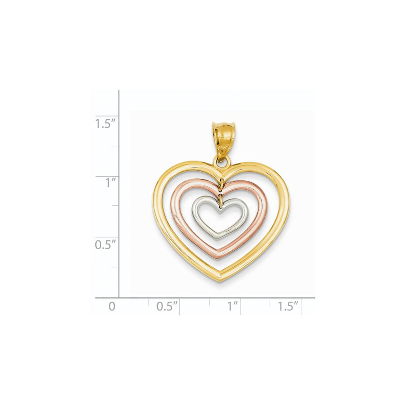 14k Tri-Color Gold Dangle 3 Heart Pendant