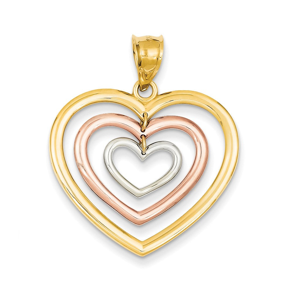 14k Tri-Color Gold Dangle 3 Heart Pendant