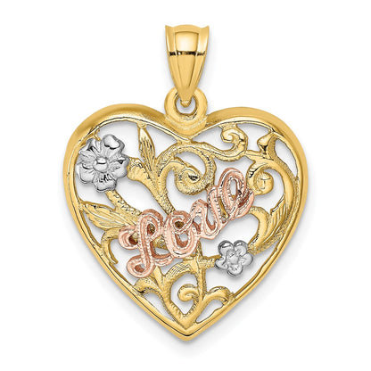 14k Two-tone Gold w/White Rhodium LOVE Heart Charm
