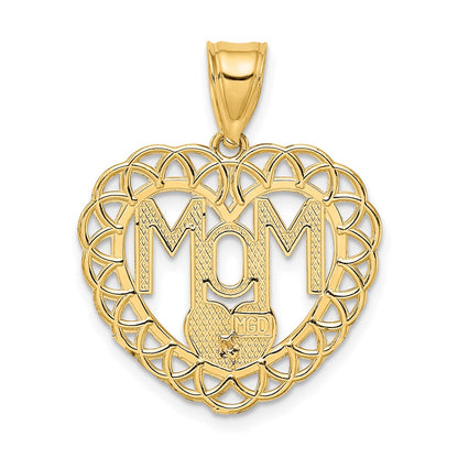 14k Two-tone Gold MOM in Heart Frame Charm