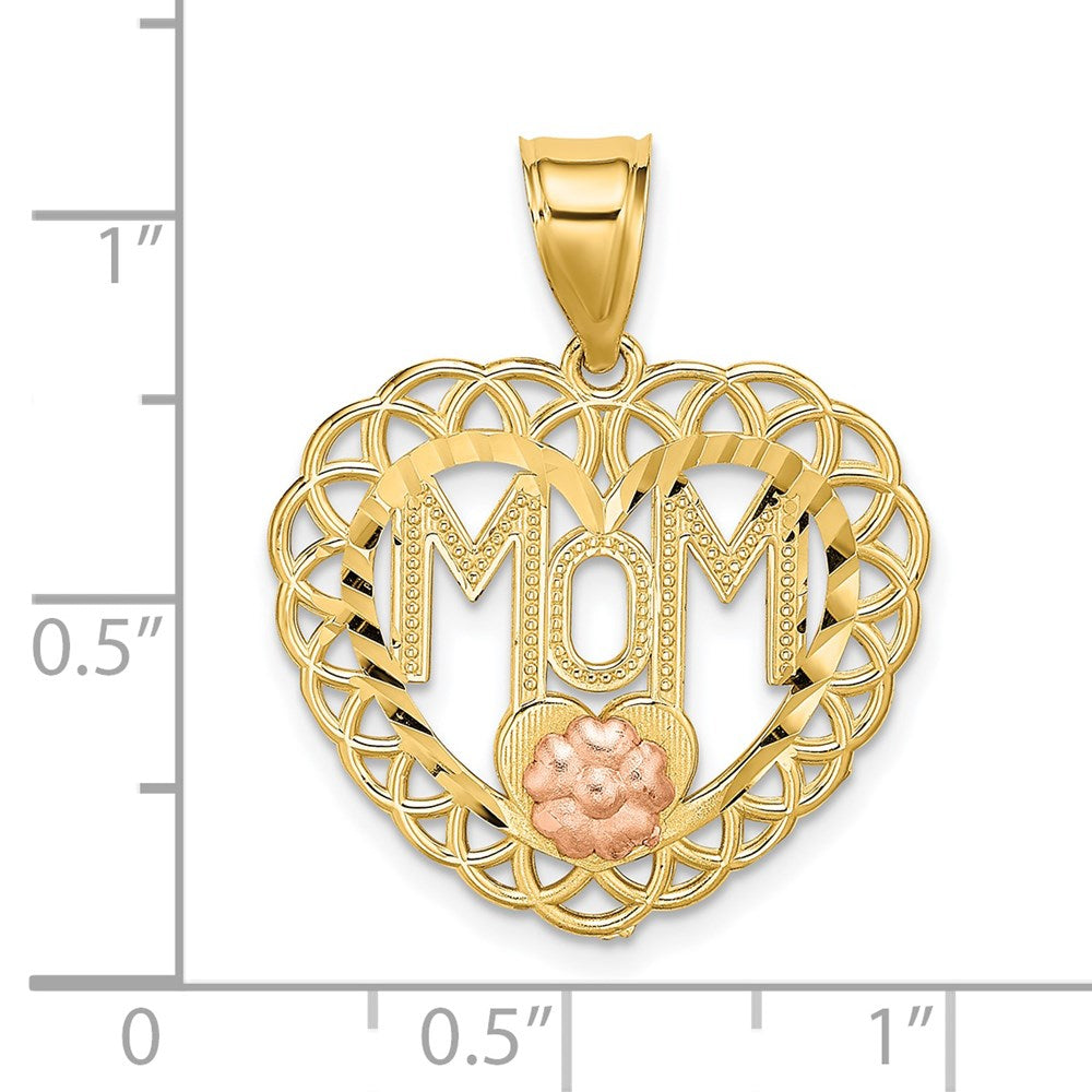 14k Two-tone Gold MOM in Heart Frame Charm