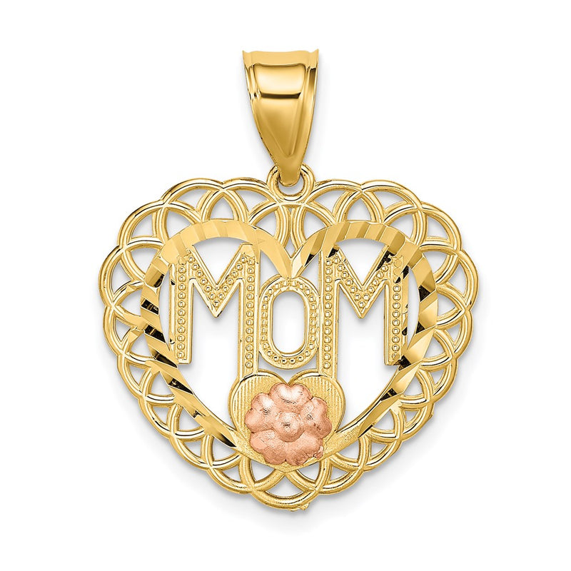 14k Two-tone Gold MOM in Heart Frame Charm