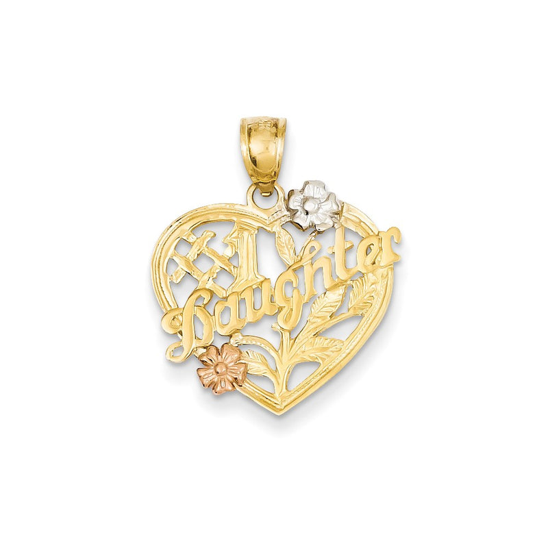 14k Yellow Gold Yellow & Rose Gold w/Rhodium #1 Daughter in Heart Pendant