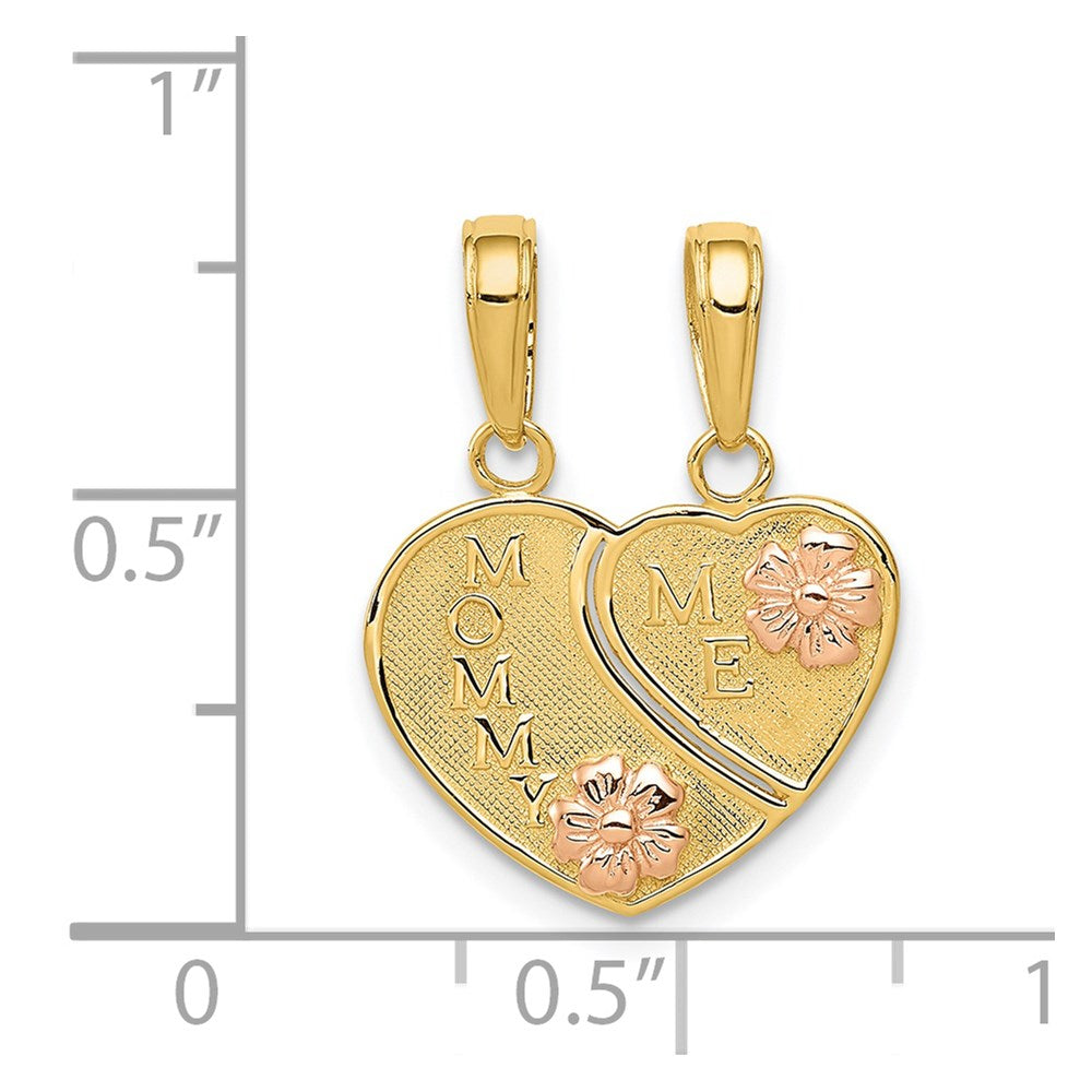 14k Two-tone Gold MOMMY-ME Break-apart Heart Pendant