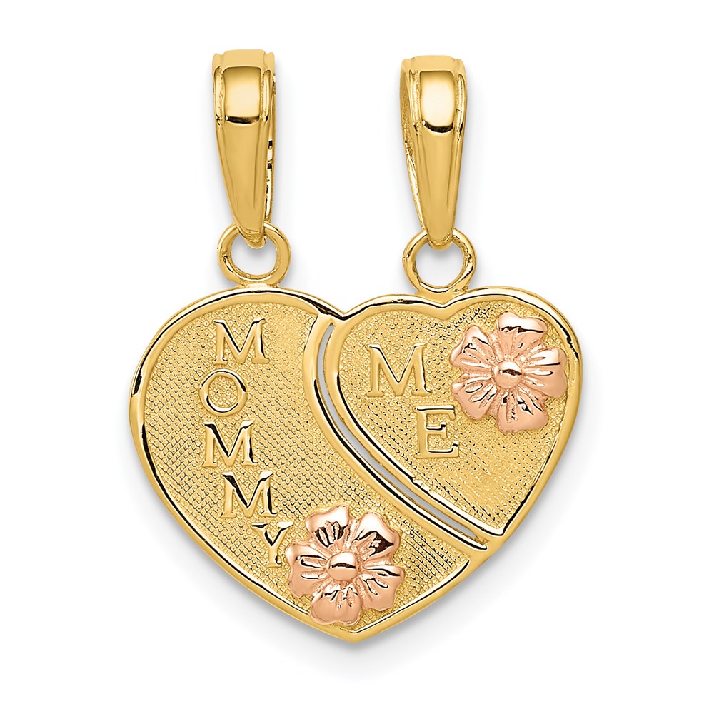 14k Two-tone Gold MOMMY-ME Break-apart Heart Pendant