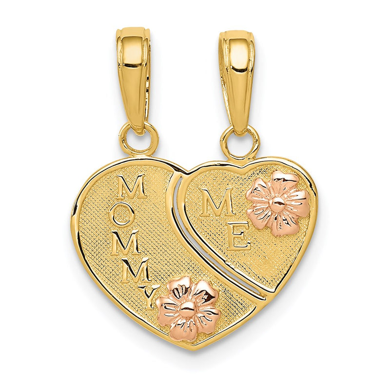 14k Two-tone Gold MOMMY-ME Break-apart Heart Pendant