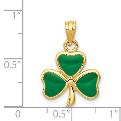 14k Yellow Gold Enameled 3 Leaf Clover Pendant