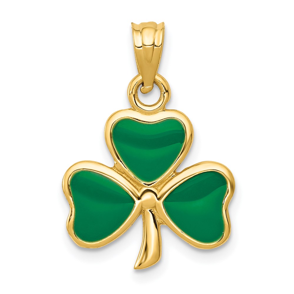 14k Yellow Gold Enameled 3 Leaf Clover Pendant