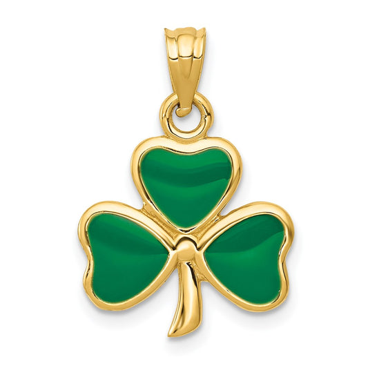 14k Yellow Gold Enameled 3 Leaf Clover Pendant