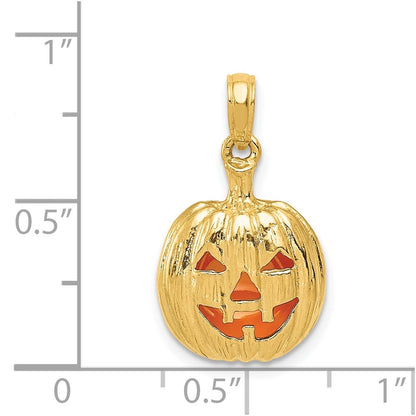 14k Yellow Gold Enameled Inside 3-D Cut-Out Pumpkin Pendant