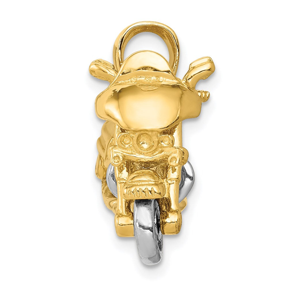 14k Two-tone Gold 3-D Moveable Motorcycle Pendant