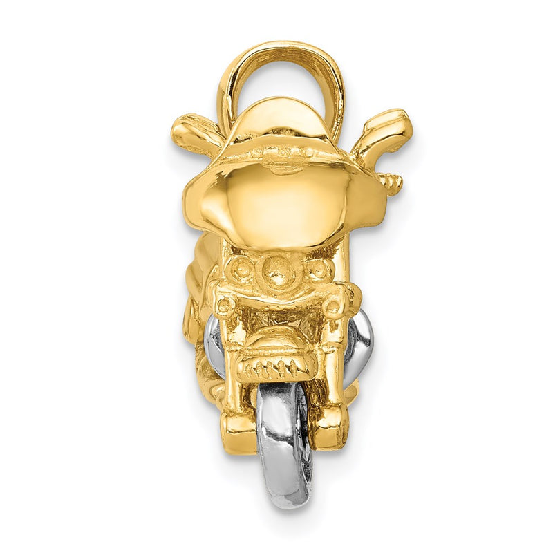 14k Two-tone Gold 3-D Moveable Motorcycle Pendant