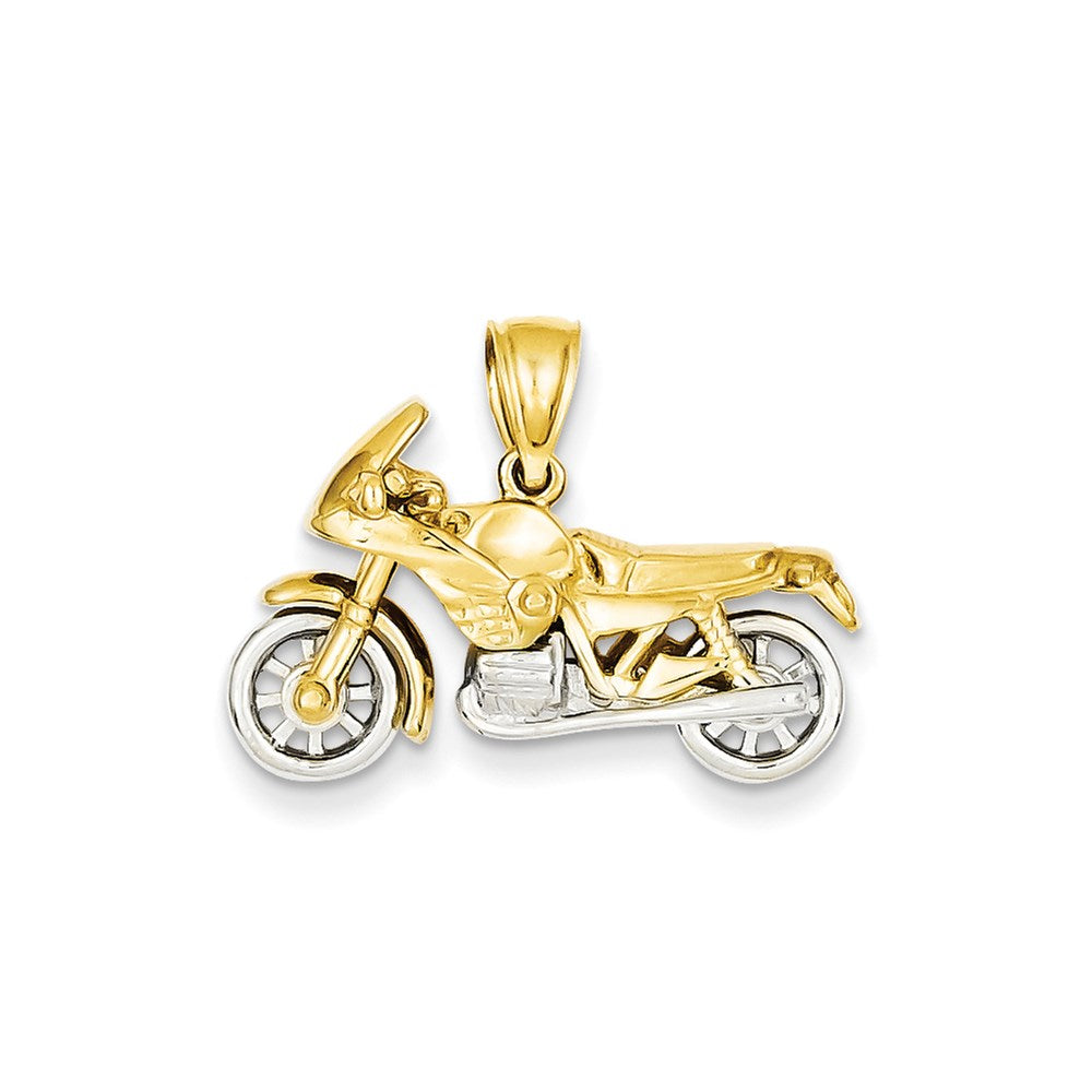 14k Two-tone Gold 3-D Motorcycle Pendant
