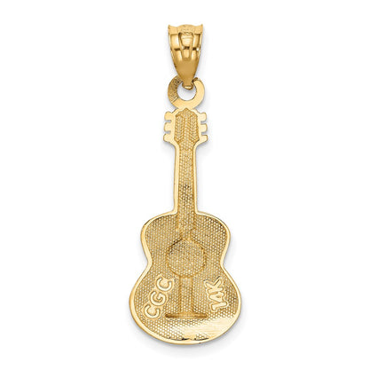 14k Yellow Gold Enameled Guitar Pendant