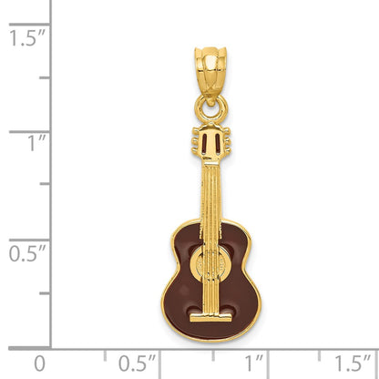 14k Yellow Gold Enameled Guitar Pendant