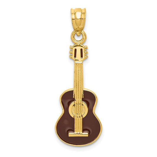 14k Yellow Gold Enameled Guitar Pendant