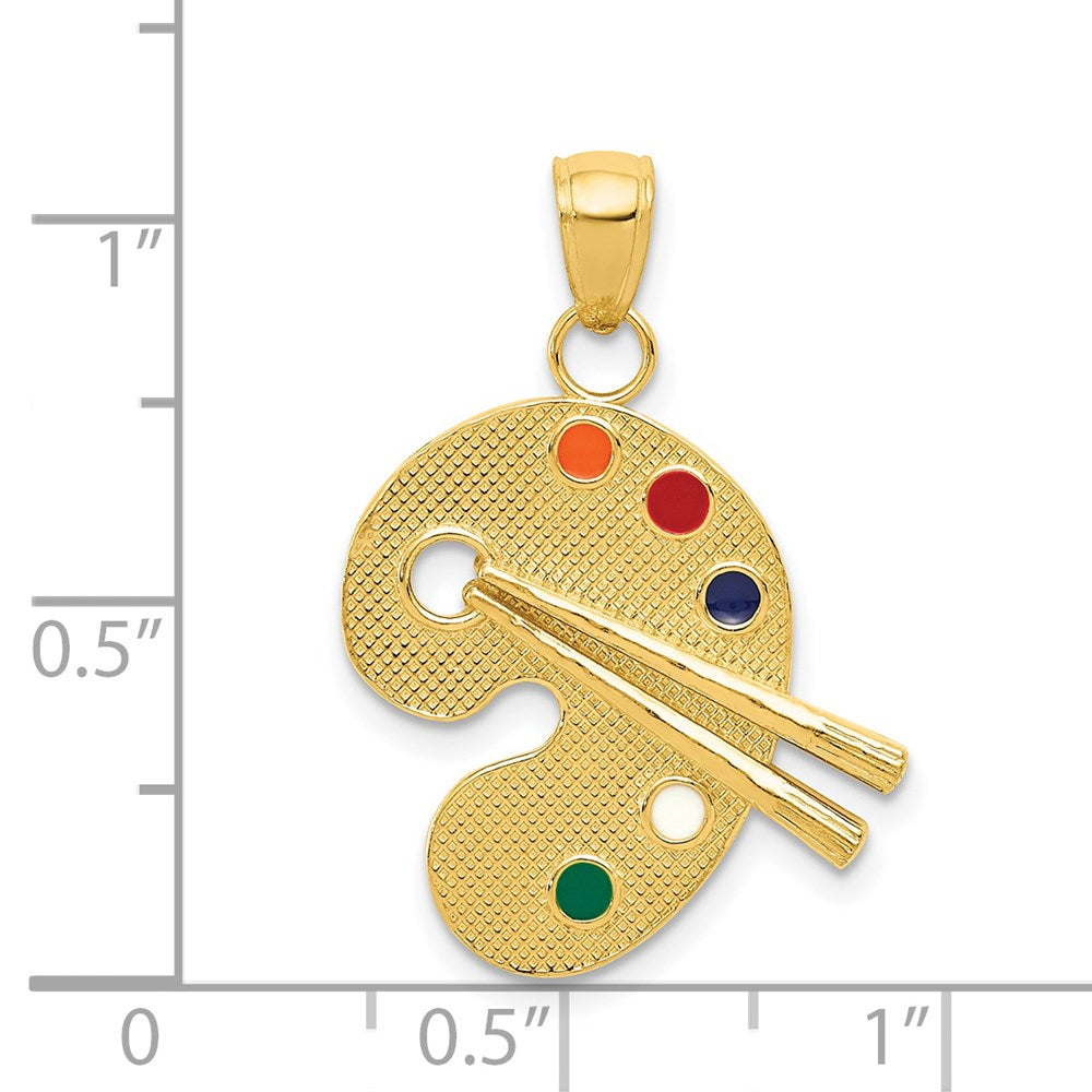 14k Yellow Gold Enameled Artist Palette Pendant
