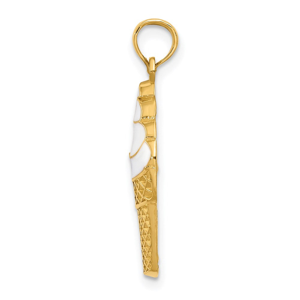 14k Yellow Gold Enameled Vanilla Ice Cream Cone Pendant