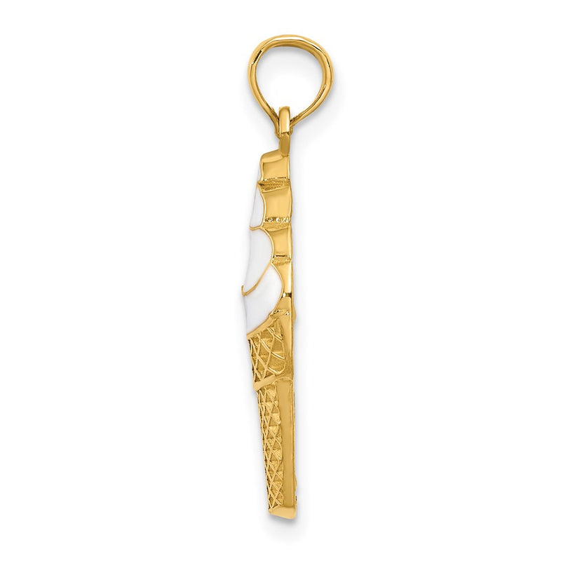 14k Yellow Gold Enameled Vanilla Ice Cream Cone Pendant