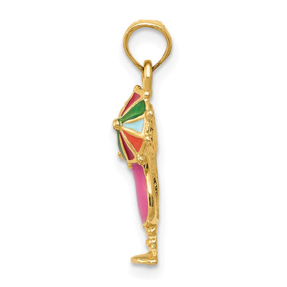 14k Yellow Gold Pink Enameled Tropical Drink Pendant