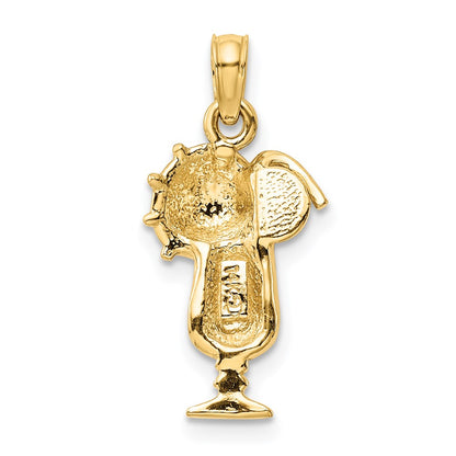 14k Yellow Gold Pink Enameled Tropical Drink Pendant