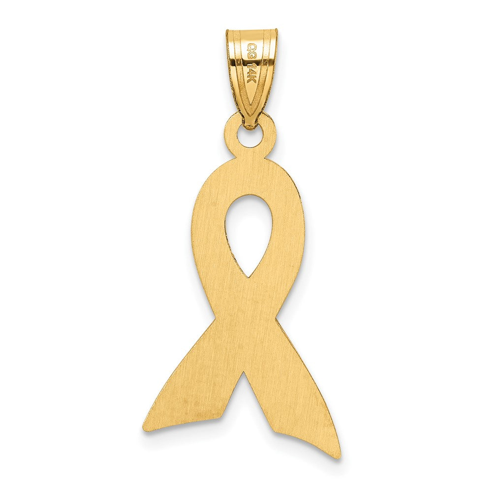 14k Yellow Gold Large Enameled Pink Awareness Ribbon Pendant