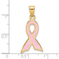 14k Yellow Gold Large Enameled Pink Awareness Ribbon Pendant