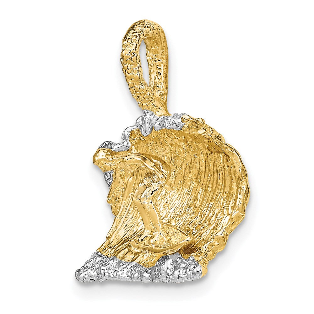 14k Yellow & Rhodium Gold & Rhodium 3-D Surfer In Wave Charm